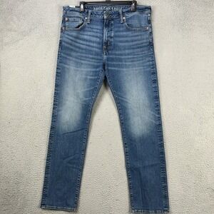 American Eagle Mens Relaxed Straight Jeans 34X34 Blue Whisking Stretch 5 Pockets